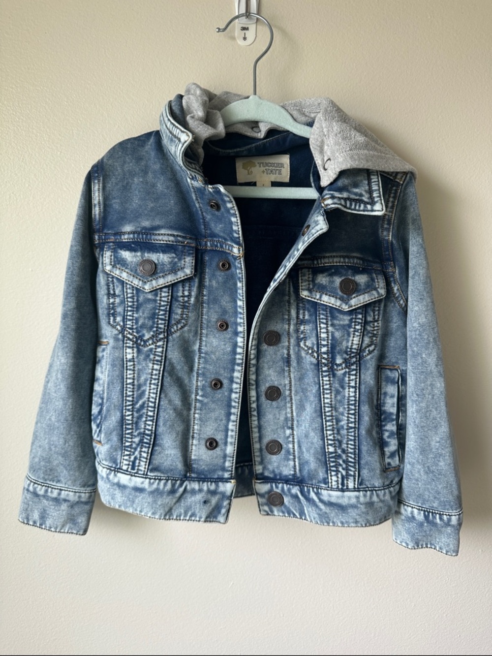 Tucker + Tate Boys' Washed Blue Denim Jacket with Gray Hood - 2T
